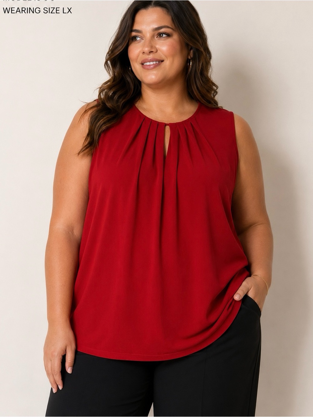 🧳Calvin Klein Red Sleeveless Pleated Neck Top